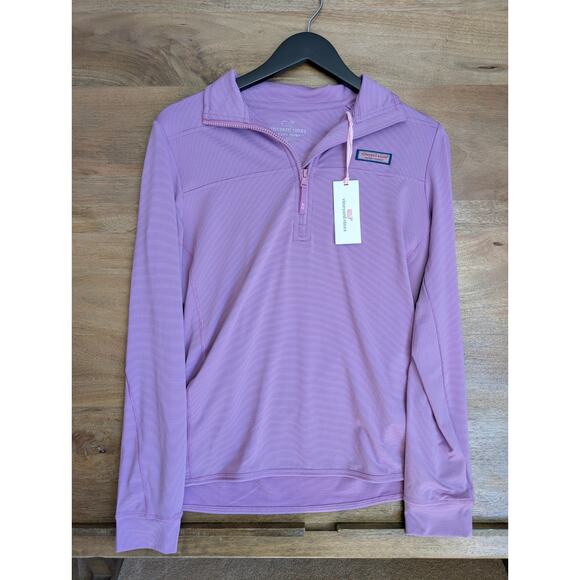 Vineyard Vines Sankaty Shep Shirt Womens XS Pink Striped Long Sleeve 1/4 Zip NWT - Picture 1 of 5